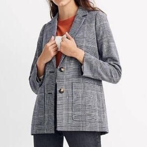 Madewell NWT Dorset Blazer Navy Glen Plaid Size M Slouchy Fit 70s Vibe Pockets